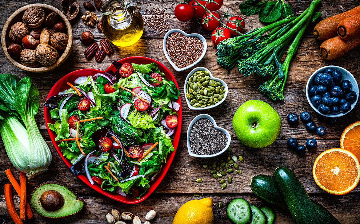 Vegetables arranged in a heart shape