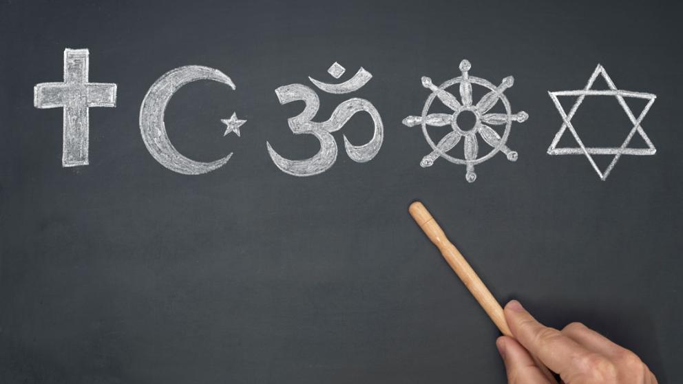 Blackboard with religious symbols