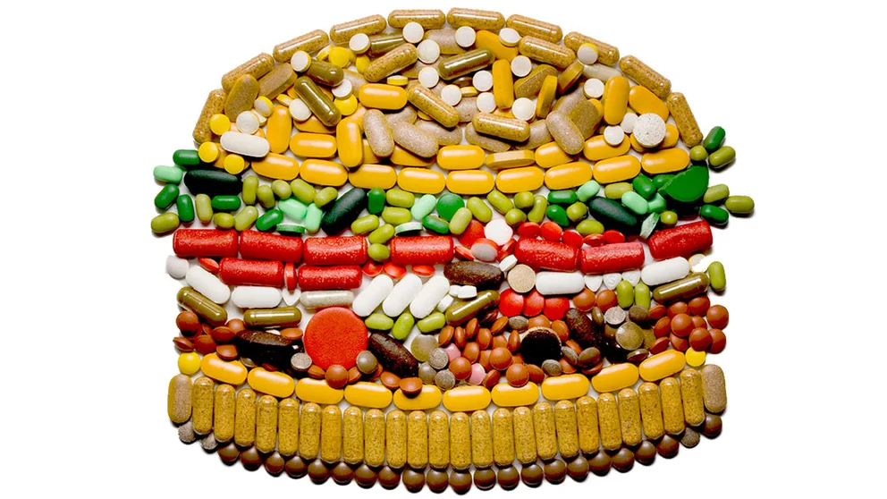 Diet pills shaped into a hamburger