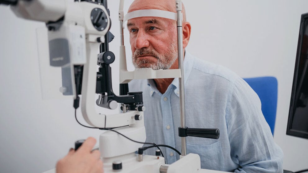 male patient at ophthalmology appointment