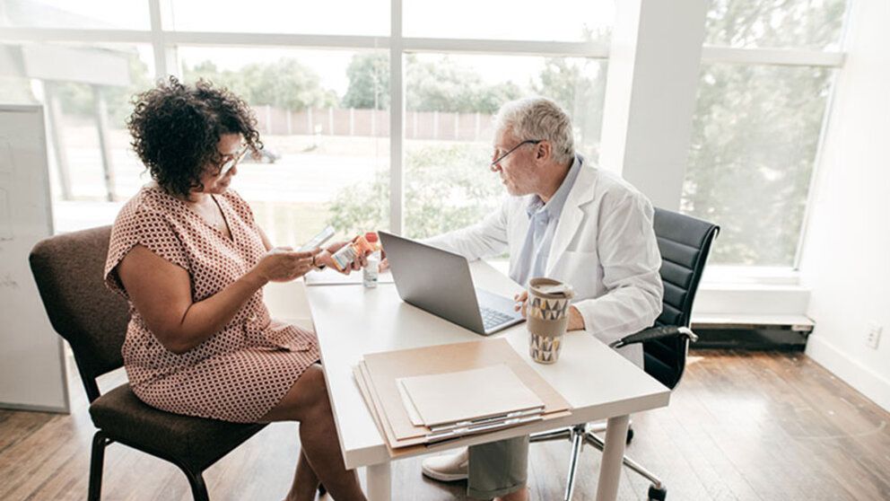 Patient talking to doctor about medications