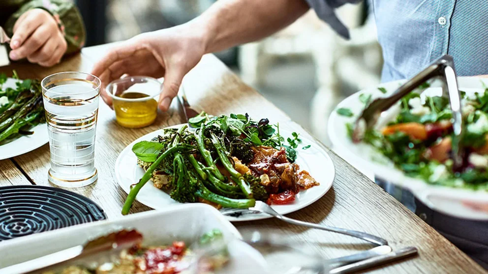 plate of Mediterranean greens and protein
